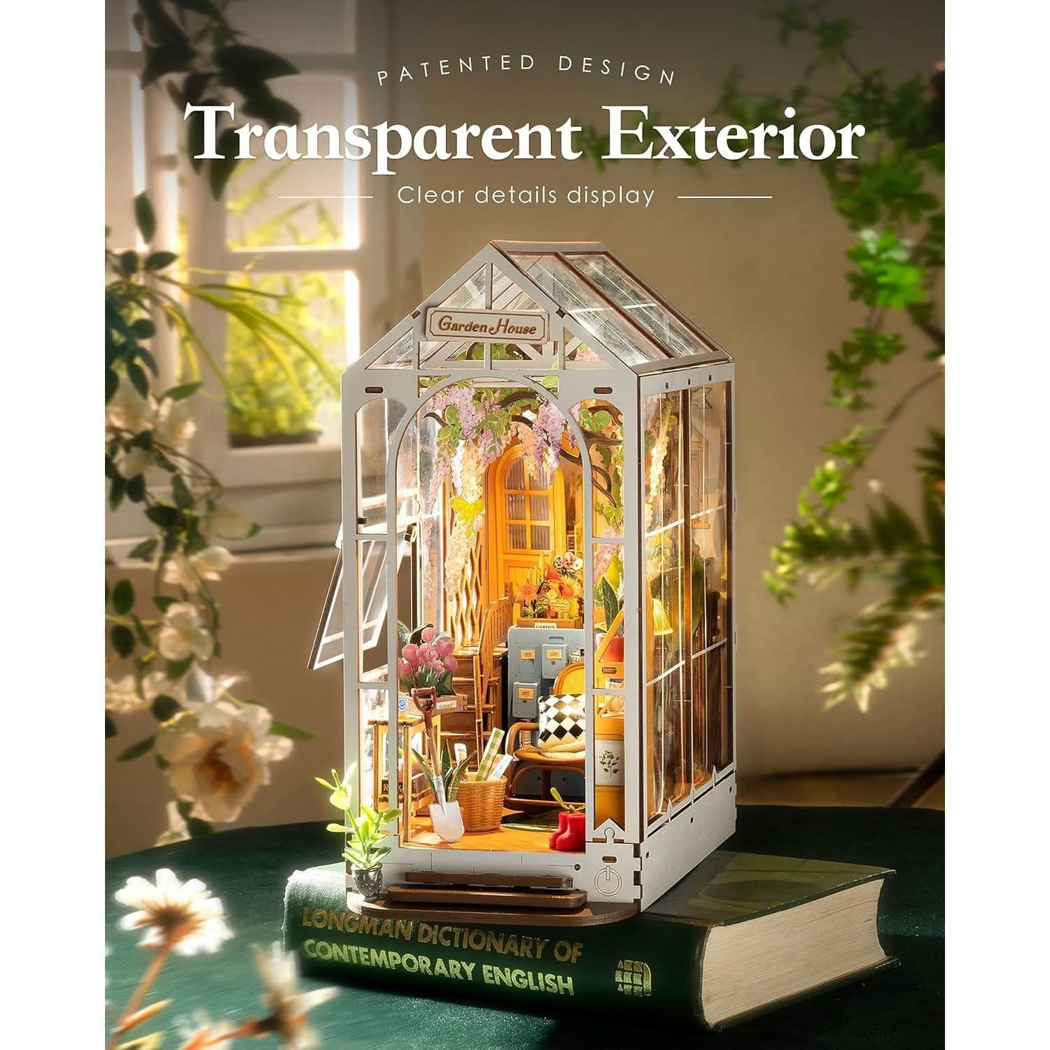 DIY Garden House Book Nook Kit With LED Lights Bookshelf